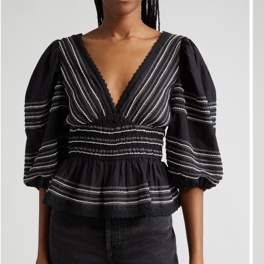 SEA NYC Mable Puff-Sleeve Pleated Top